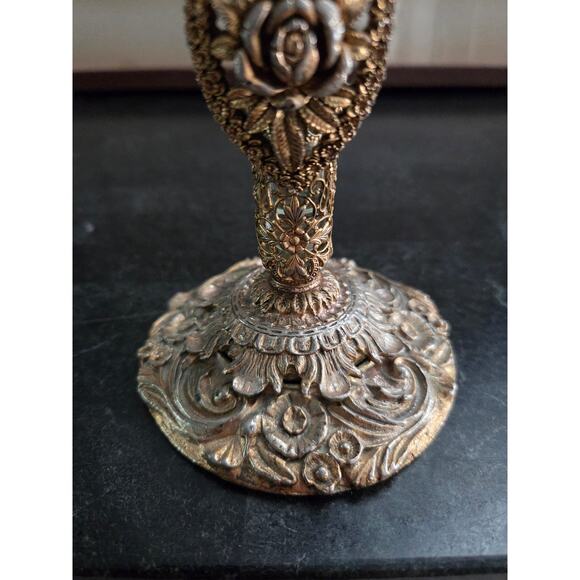 Vintage Matson Ormolu Gold Filigree Rose Bud Vase 12" Hollywood Regency Style - Picture 7 of 10